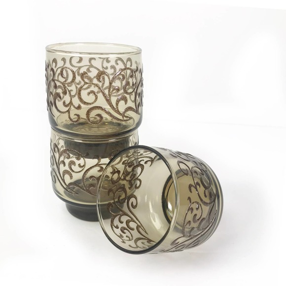 Libbey PRADO Old Fashioned Glass Tawny Brown Raised Swirl Rocks Low Ball 8-oz - Picture 5 of 10